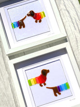Load image into Gallery viewer, Handmade Original Fused Glass Rupert the Rainbow Dachshund Framed Wall Art
