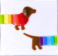 Load image into Gallery viewer, Handmade Original Fused Glass Rupert the Rainbow Dachshund Framed Wall Art
