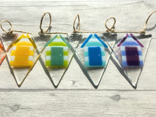 Load image into Gallery viewer, Handmade Fused Glass Rainbow Beach Hut Bunting, Beach Theme Home Decoration.
