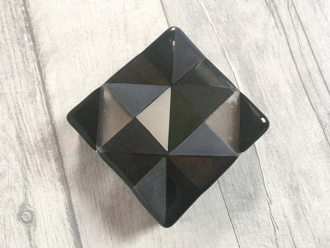 Set of 4 Monochrome Black and Grey Geometric Glass Coasters