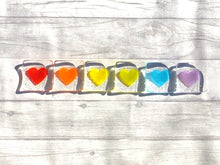 Load image into Gallery viewer, Fused Glass Rainbow Heart Tea Light Holder or Trinket Dish, Rainbow Gift, Home Decor, Heart Candle Holder, Valentines, Pride Wedding.
