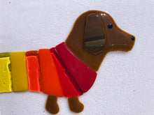 Load image into Gallery viewer, Original Framed Fused Glass Wall Art &#39;Rupert the Rainbow Dachshund&#39;.
