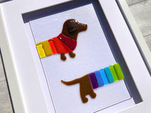 Load image into Gallery viewer, Original Framed Fused Glass Wall Art &#39;Rupert the Rainbow Dachshund&#39;.
