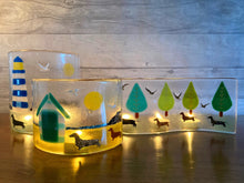 Load image into Gallery viewer, &#39;Bark Life Dachshunds&#39; Handmade Fused Glass Art Light/Candle Screen.
