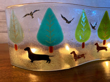 Load image into Gallery viewer, &#39;Bark Life Dachshunds&#39; Handmade Fused Glass Art Light/Candle Screen.
