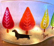 Load image into Gallery viewer, Fused Glass Rainbow Dachshund Candle Screen Art.

