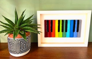 Handmade Fused Glass Rainbow Piano Keyboard Framed Wall Art