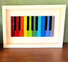 Load image into Gallery viewer, Handmade Fused Glass Rainbow Piano Keyboard Framed Wall Art
