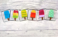 Load image into Gallery viewer, Set of 6 Handmade Fused Glass Ice Lolly Drinks Coasters
