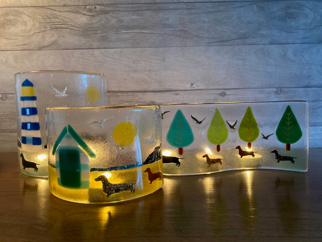 Limited Edition 'Summer Daze' Set of Three Fused Glass Light/Candle Art Screens