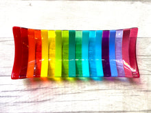 Load image into Gallery viewer, Handmade Fused Glass Rainbow Striped Rectangular Bowl
