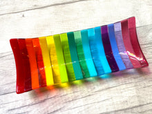 Load image into Gallery viewer, Handmade Fused Glass Rainbow Striped Rectangular Bowl
