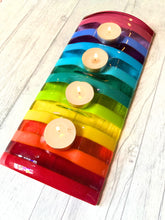 Load image into Gallery viewer, Fused Glass Rainbow Striped Candle Holder- Home Decor, Table Centrepiece
