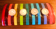 Load image into Gallery viewer, Fused Glass Rainbow Striped Candle Holder- Home Decor, Table Centrepiece
