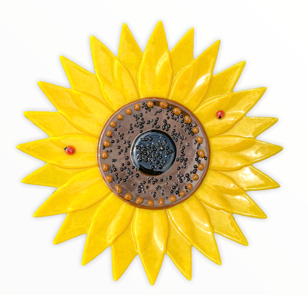 Handmade Fused Glass Sunflower Decorative Dish or Wall Plaque