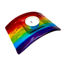 Load image into Gallery viewer, Rainbow Bridge Pet Memorial Candle Holder,  Rainbow Striped Fused Glass Memorial Keepsake in shape of an arch
