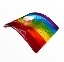 Load image into Gallery viewer, Handmade Fused Glass Rainbow Bridge Pet Memorial Candle Holder, Gift for Pet Loss.
