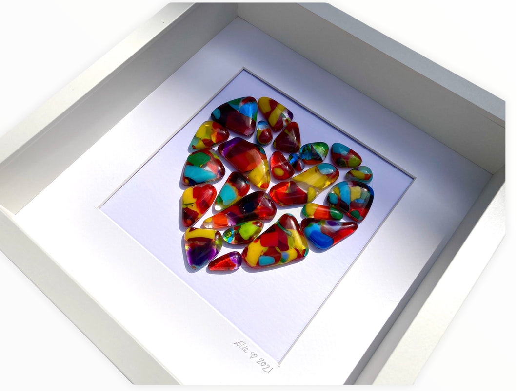 OOAK Handmade Fused Glass Rainbow Pebble Heart Wall Art