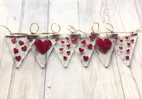 Handmade Bunting, Heart Bunting, Copper Heart, Heart Decor, Fused Glass Heart, Heart Art, Heart Gift, Love Hearts, Valentine's Gift, Wedding.