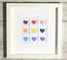 Load image into Gallery viewer, Fused Glass, Heart Wall Art, Valentine&#39;s Gift, Rainbow Glass, Heart Decor, Framed Hearts, Rainbow Decor, Love Hearts, Wedding, Anniversary.
