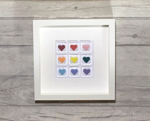 Fused Glass, Heart Wall Art, Valentine's Gift, Rainbow Glass, Heart Decor, Framed Hearts, Rainbow Decor, Love Hearts, Wedding, Anniversary.