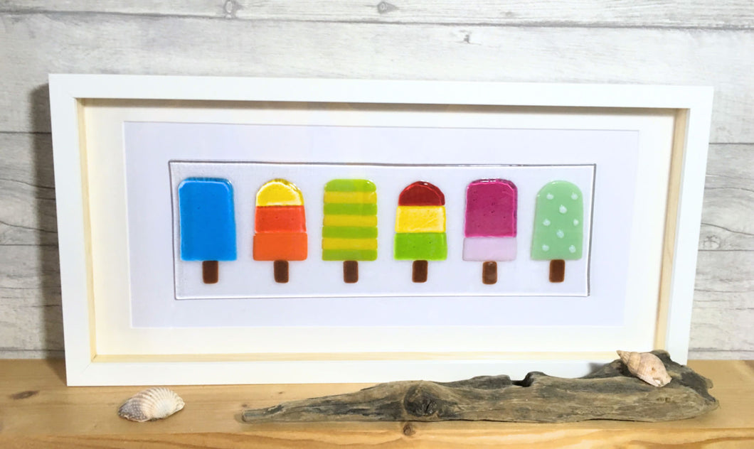 Handmade  Framed Fused Glass Quirky Ice Lolly Picture Wall Art.