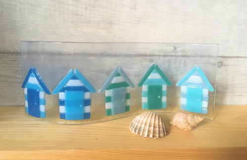 Fused Glass Beach Huts Candle Screen,Beach Theme Decor.