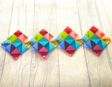 Load image into Gallery viewer, Set of 4 Fused Glass Geometric Rainbow Drinks Coasters- Retro Home Decor.

