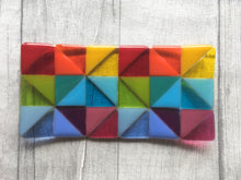 Load image into Gallery viewer, Fused Glass Rainbow Geometric Design Plate, Retro Home Decor.
