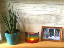 Load image into Gallery viewer, Handmade Fused Glass Rainbow Bridge Pet Memorial Candle Screen Holder.
