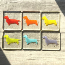 Load image into Gallery viewer, Fused Glass  Rainbow Dachshund Print Drinks Coasters
