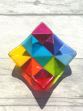 Load image into Gallery viewer, Handmade Fused Art Glass Geometric Rainbow Decorative Dish.
