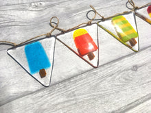 Load image into Gallery viewer, Fused Glass Ice Lolly Bunting, Home Decor.
