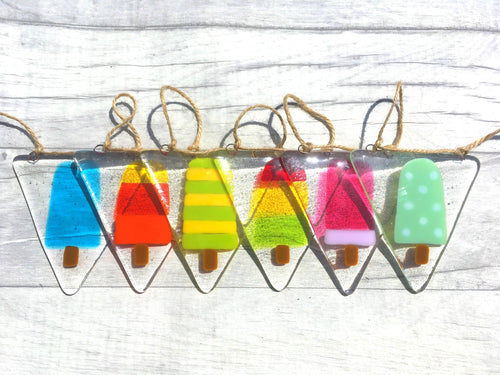 Fused Glass Ice Lolly Bunting, Home Decor.
