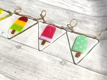 Load image into Gallery viewer, Fused Glass Ice Lolly Bunting, Home Decor.
