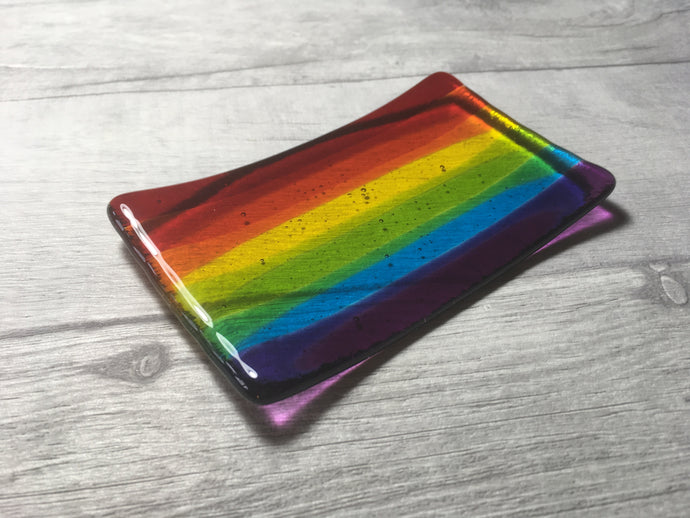 Rainbow Fused Glass Soap Dish, Fused Glass Plate, Pride Gift, Rainbow Home Decor, Bathroom Accessories, Rainbow Striped Soap Dish.