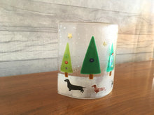 Load image into Gallery viewer, &#39;Stargazing Dachshunds&#39; Fused Glass Christmas Tree Dachshund Candle Screen, Gift for a Dog Lover.
