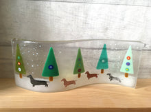 Load image into Gallery viewer, Fused Glass Christmas Tree and Dachshund Candle Screen.
