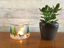 Load image into Gallery viewer, Set of 3 Fused Glass Christmas Tree Candle Screens featuring dachshunds walking in the snow.
