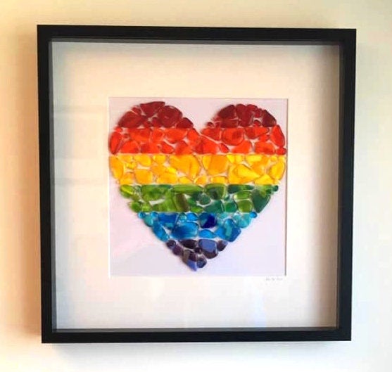Large Rainbow Wall Art, Fused Glass Heart, Pride Decor, Statement Wall Art, Heart Home Decor, Valentine's Gift, Anniversary, Wedding Gift.