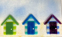 Load image into Gallery viewer, Fused Glass Rainbow Beach Hut Wall Art.
