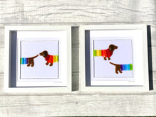 Load image into Gallery viewer, Original Handmade Fused Glass Framed Wall Art, Rupert the Rainbow Dachshund, Dachshund Home Decor, Sausage Dog Art, Dog Lover Gift,.
