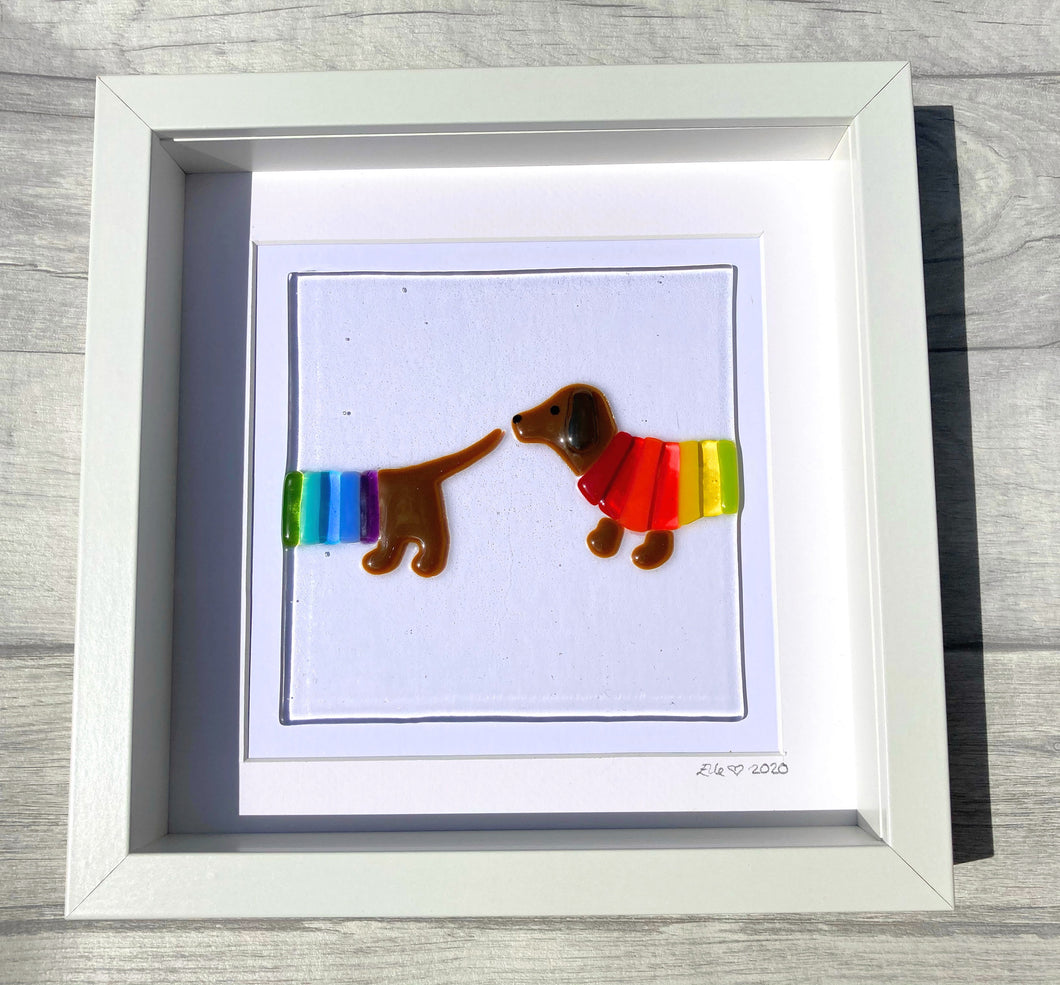 Original Handmade Fused Glass Framed Wall Art, Rupert the Rainbow Dachshund, Dachshund Home Decor, Sausage Dog Art, Dog Lover Gift,.