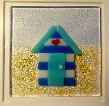 Load image into Gallery viewer, Handmade Fused Glass Framed Beach Hut Wall Art- Any Colour of Choice.
