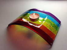 Load image into Gallery viewer, Handmade Fused Glass Rainbow Bridge Pet Memorial Candle Holder, Gift for Pet Loss.
